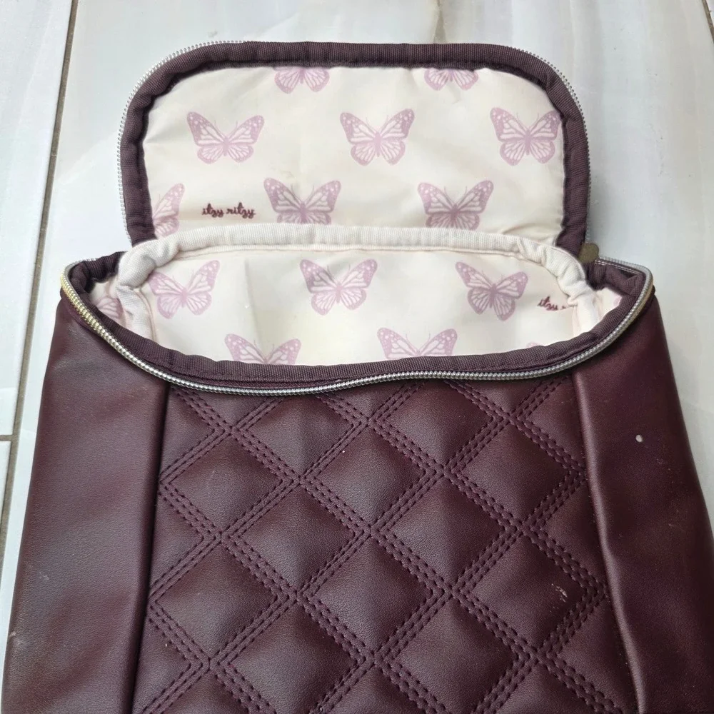 Itzy Ritzy Chill Like a Boss Insulated Bottle Bag‎ Burgundy Quilted Vegan S3